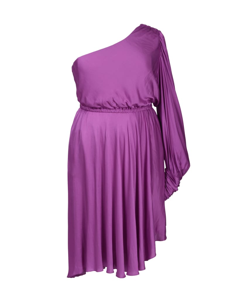 Front of a size 14 Olivia One Shoulder Dress in Berry by MAYES NYC. | dia_product_style_image_id:248366